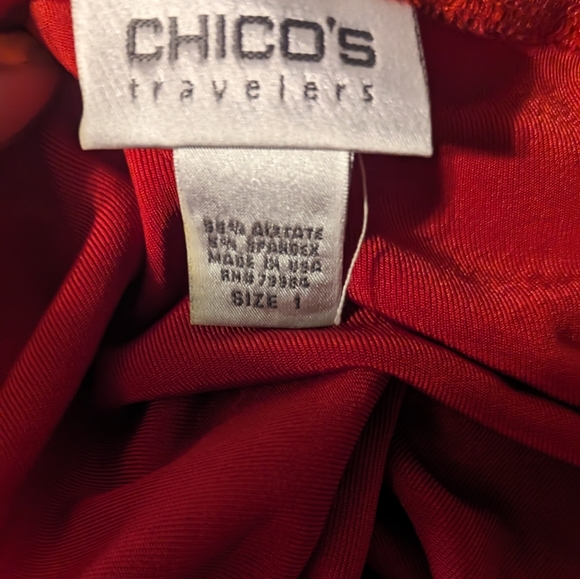 Red stretchy swoop neck long sleeved lightweight Chico's plus dress vintage Y2k - Picture 2 of 4